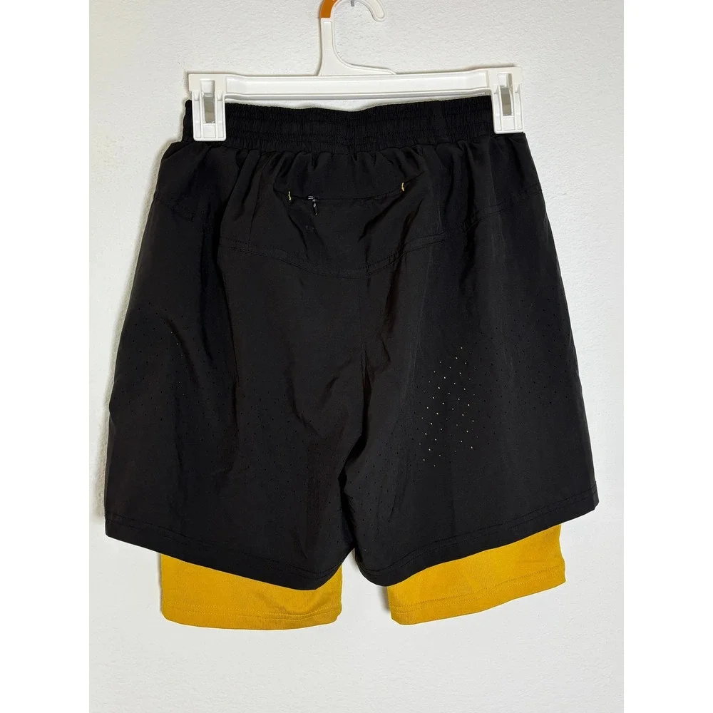 Urban Outfitters Mens 2-in-1‎ Running Shorts Black Yellow Size Small Activewear